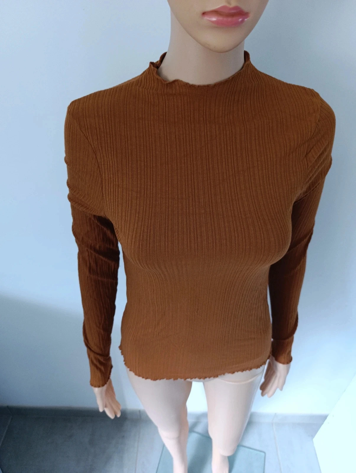 Geribbelde top Camaïeu bruin hoge hals lange mouwen S NIEUW met label – photo 4